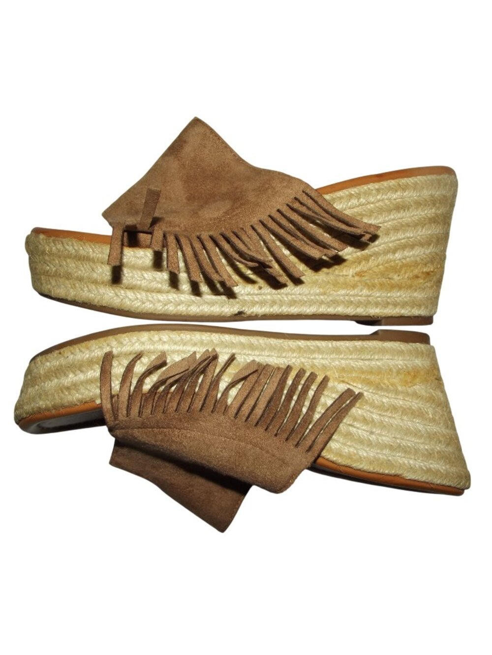 Ruff Hewn Sandals Size 6M Wyatt Espadrille Wedge Slide Fringed Brown Vegan Suede